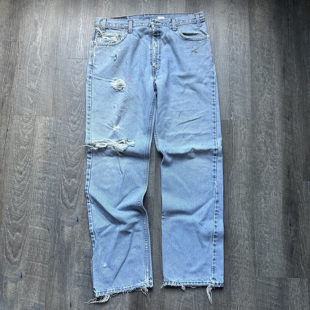 Levi's 505 Jeans Men's Fits 36x30 Light Wash Straight Distressed Faded Denim Y2K